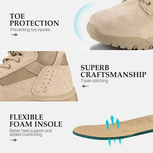 ⚡ Men's Bright Tan Combat Suede Leather Lightweight Military Work Desert Boot - Picture 4 of 8